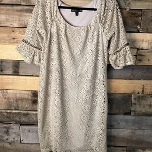 Vintage Chris McLaughlin Crochet Lace Overlay With Liner Tan Dress Size 8